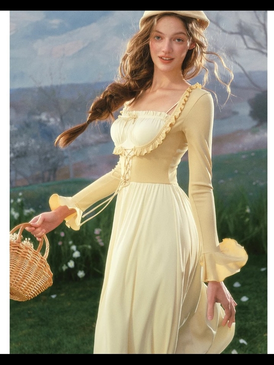Lacemade Dresses & Skirts - Women’s Pale Yellow Ruffle-Trim Maxi Dress